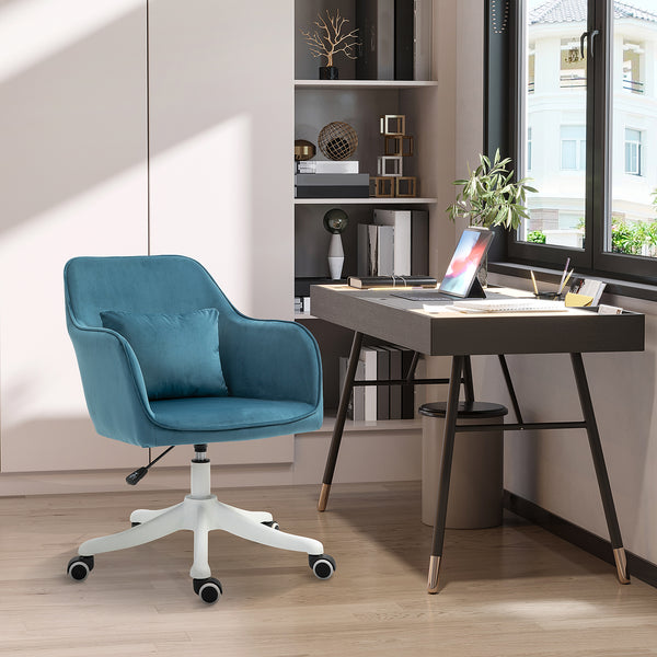 Sedia da ufficio blu effetto velluto con cuscino massaggiante USB