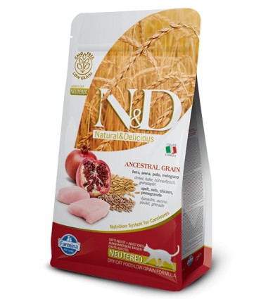 N&D CAT LOW ANCESTRAL GRAIN NEUTERED POLLO & MELOGRANO 300 GR.