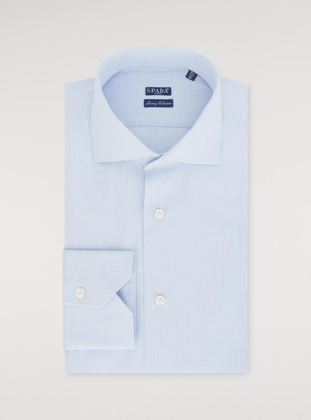 Camicia collo francese in puro cotone micro quadretto-0