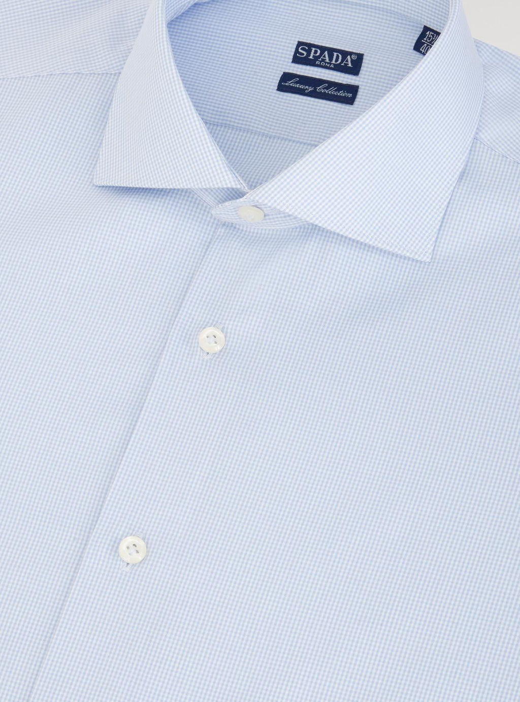 Camicia collo francese in puro cotone micro quadretto-1