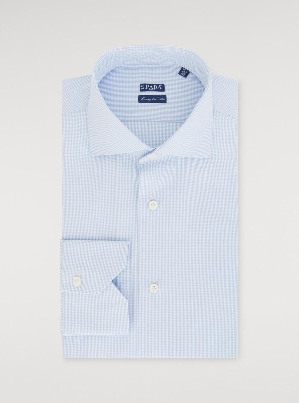 Camicia collo francese in puro cotone micro quadretto-0
