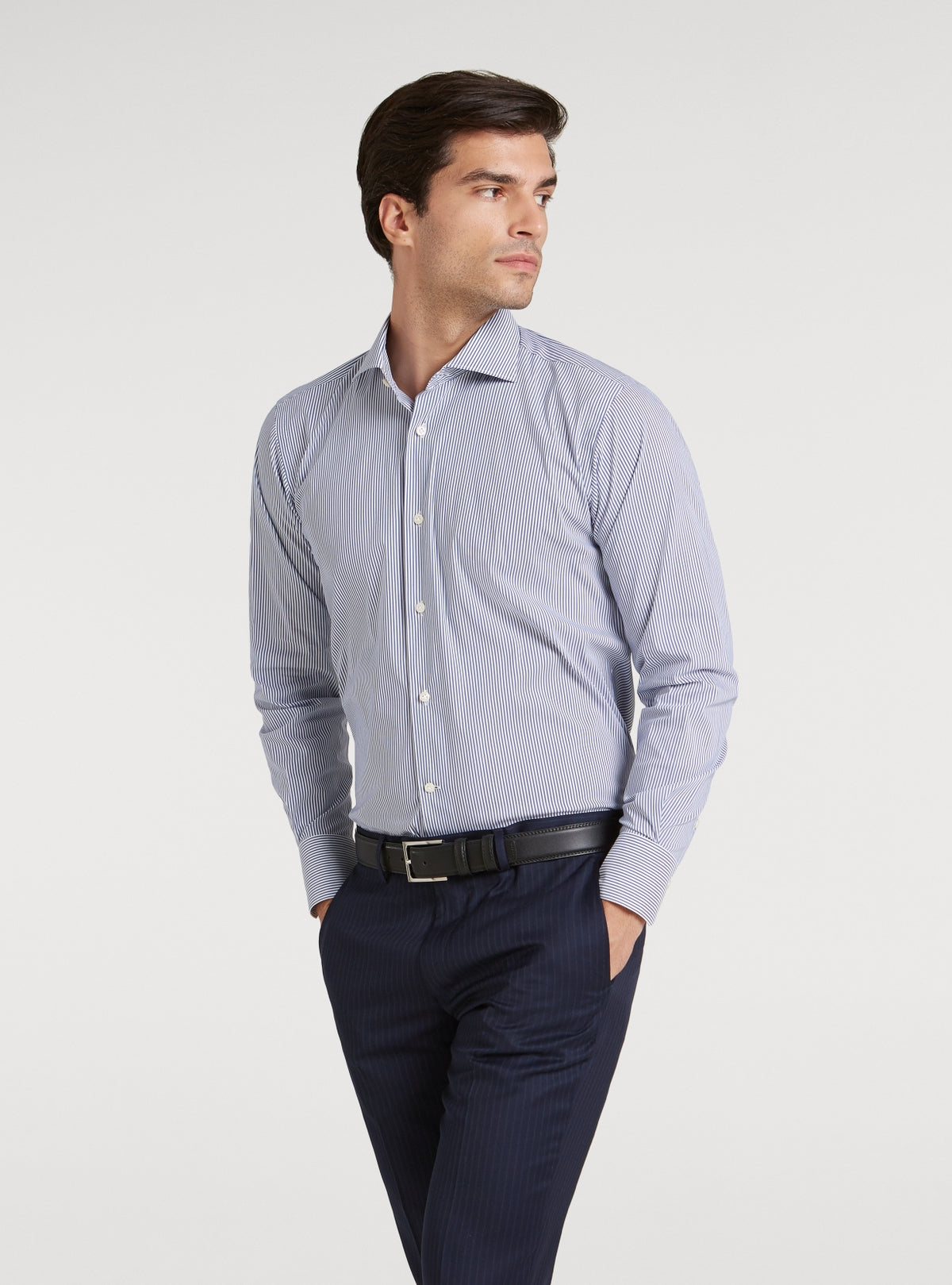Camicia collo francese in puro cotone a righe-1