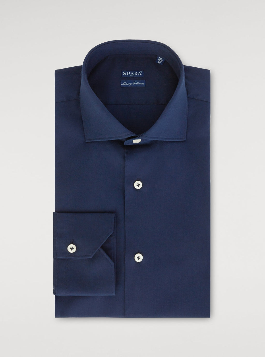 Camicia collo francese in puro cotone tinta unita-0