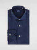 Camicia collo francese in puro cotone tinta unita-0