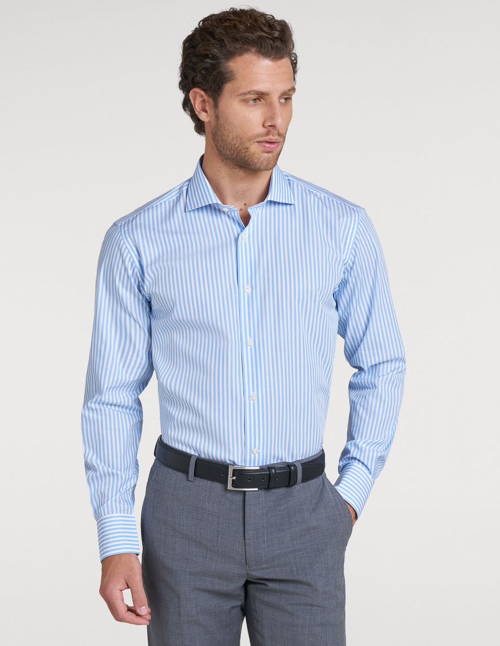 Camicia collo francese a bastoncino in 100% cotone-1