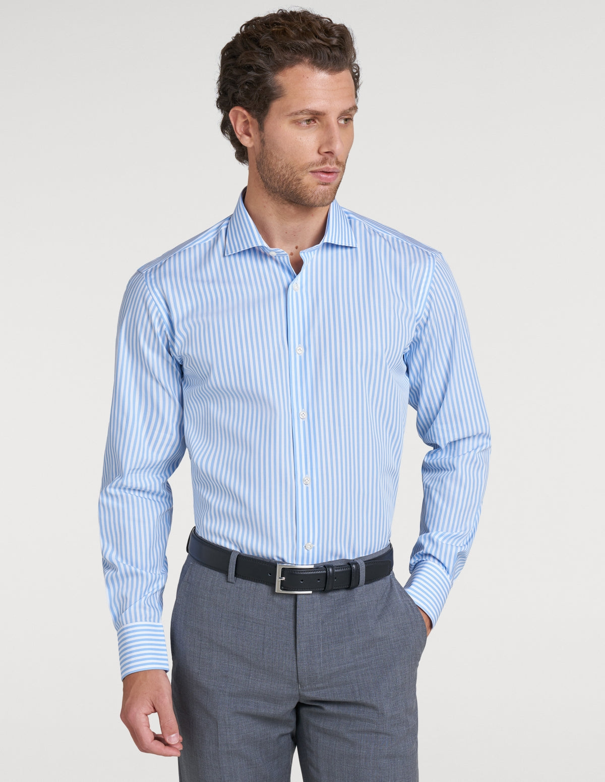 Camicia collo francese a bastoncino in 100% cotone-1