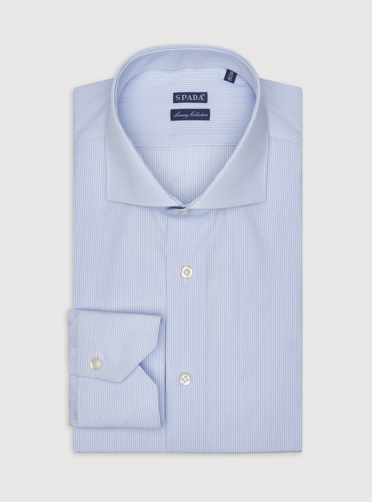 Camicia collo francese in puro cotone a righe strette-0