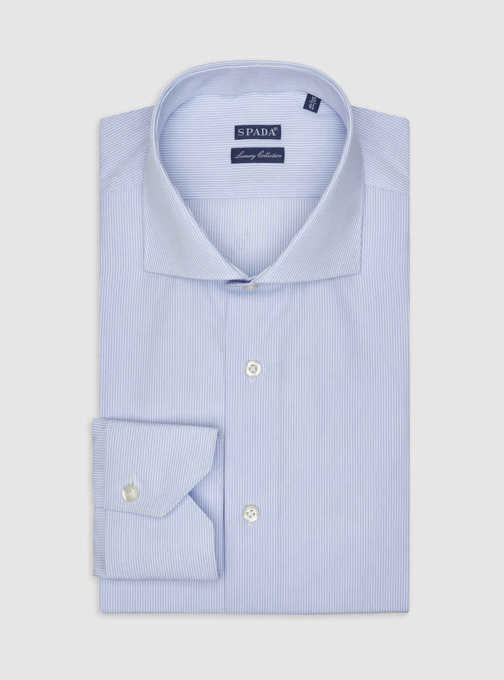 Camicia collo francese in puro cotone a righe strette-0
