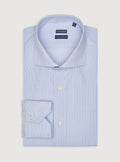 Camicia collo francese in puro cotone a righe strette-0