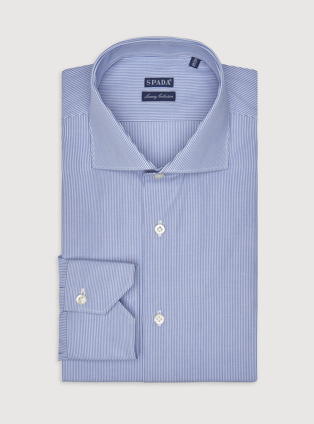 Camicia collo francese in puro cotone a righe strette-0
