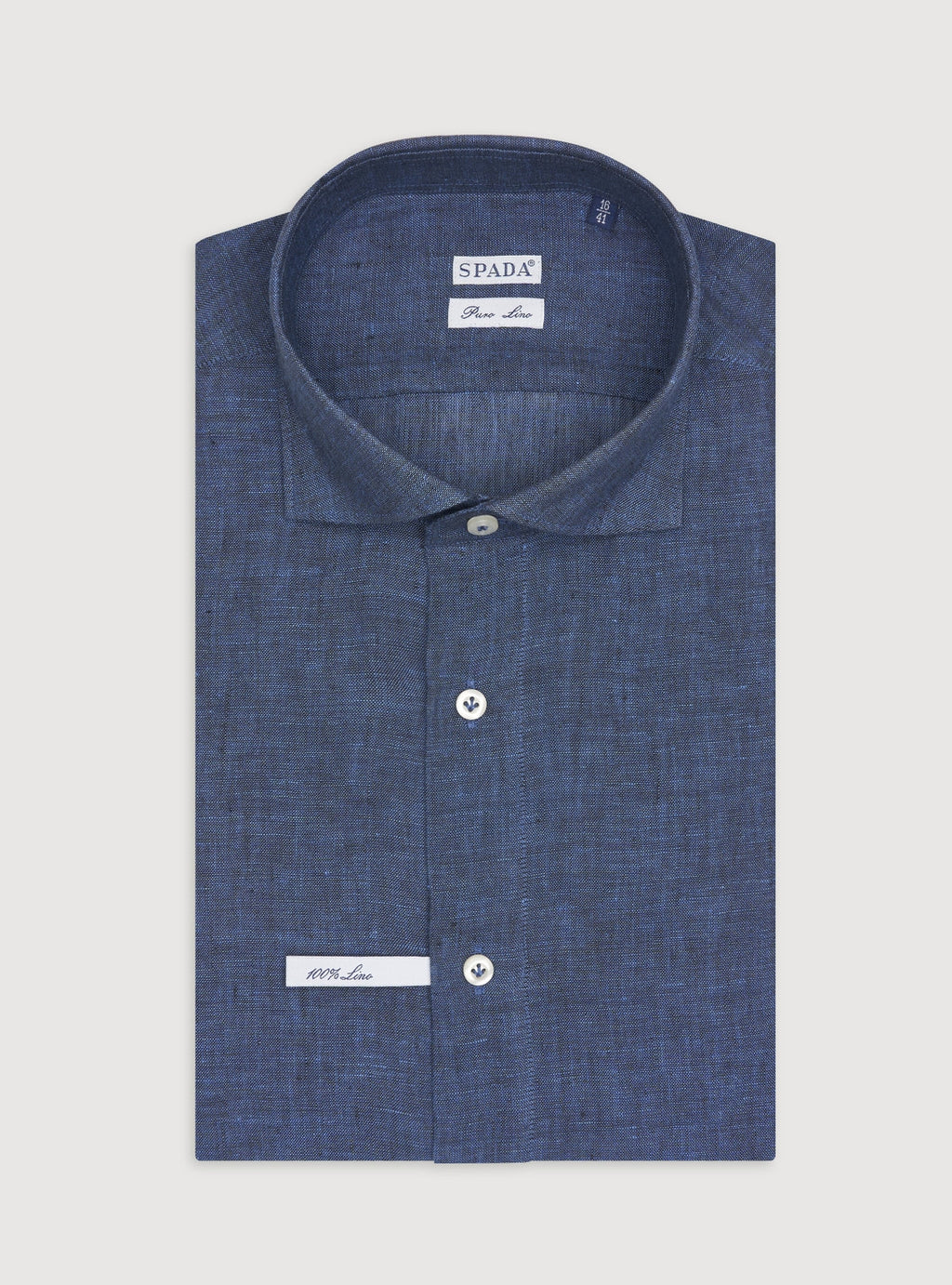 Camicia collo francese in lino tinta unita-0