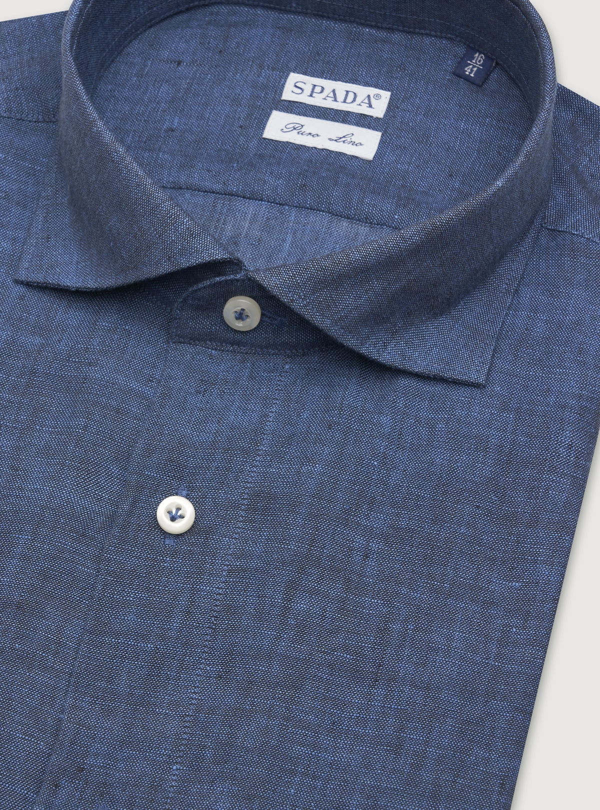 Camicia collo francese in lino tinta unita-2
