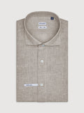 Camicia collo francese in lino tinta unita-0
