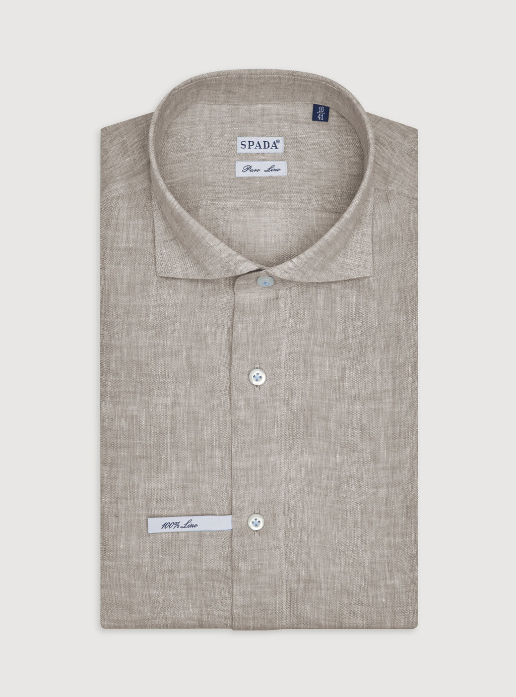 Camicia collo francese in lino tinta unita-0