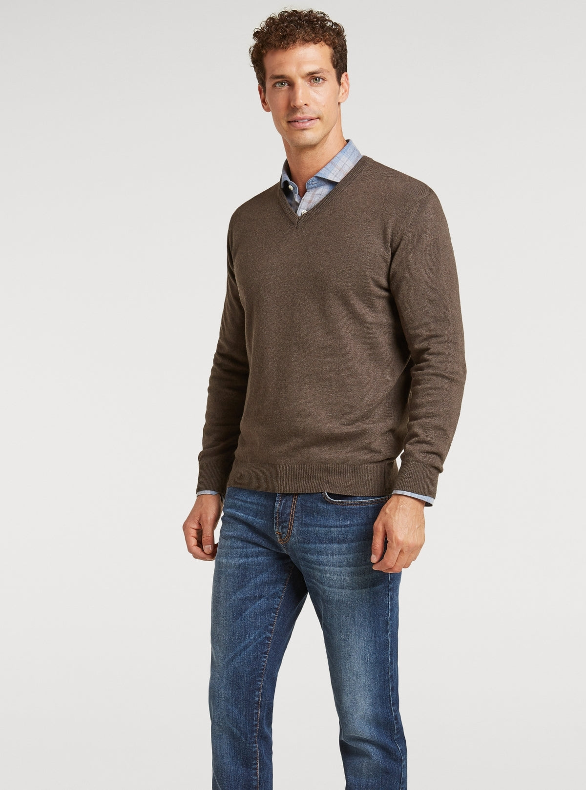 Maglia scollo a V in lana e cashmere.-0