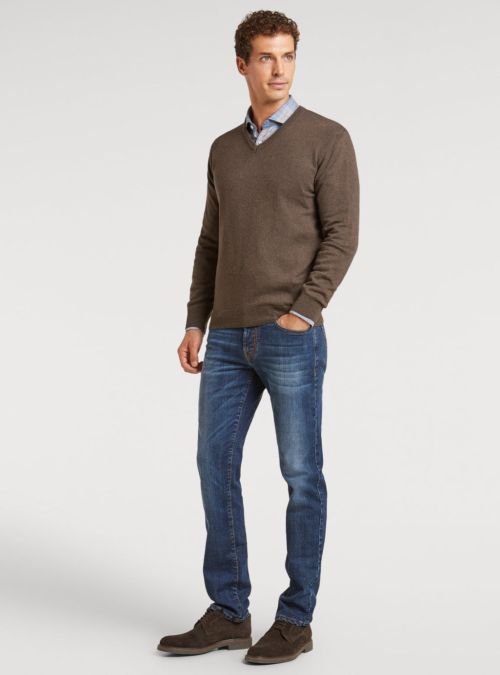 Maglia scollo a V in lana e cashmere.-1