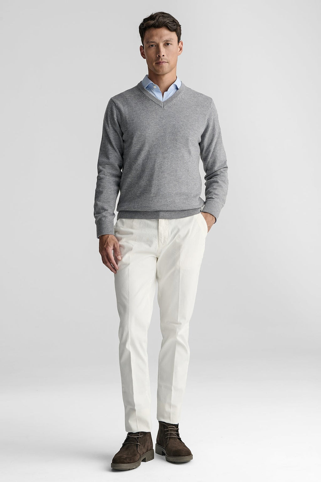 Maglia scollo a V in lana e cashmere.-1