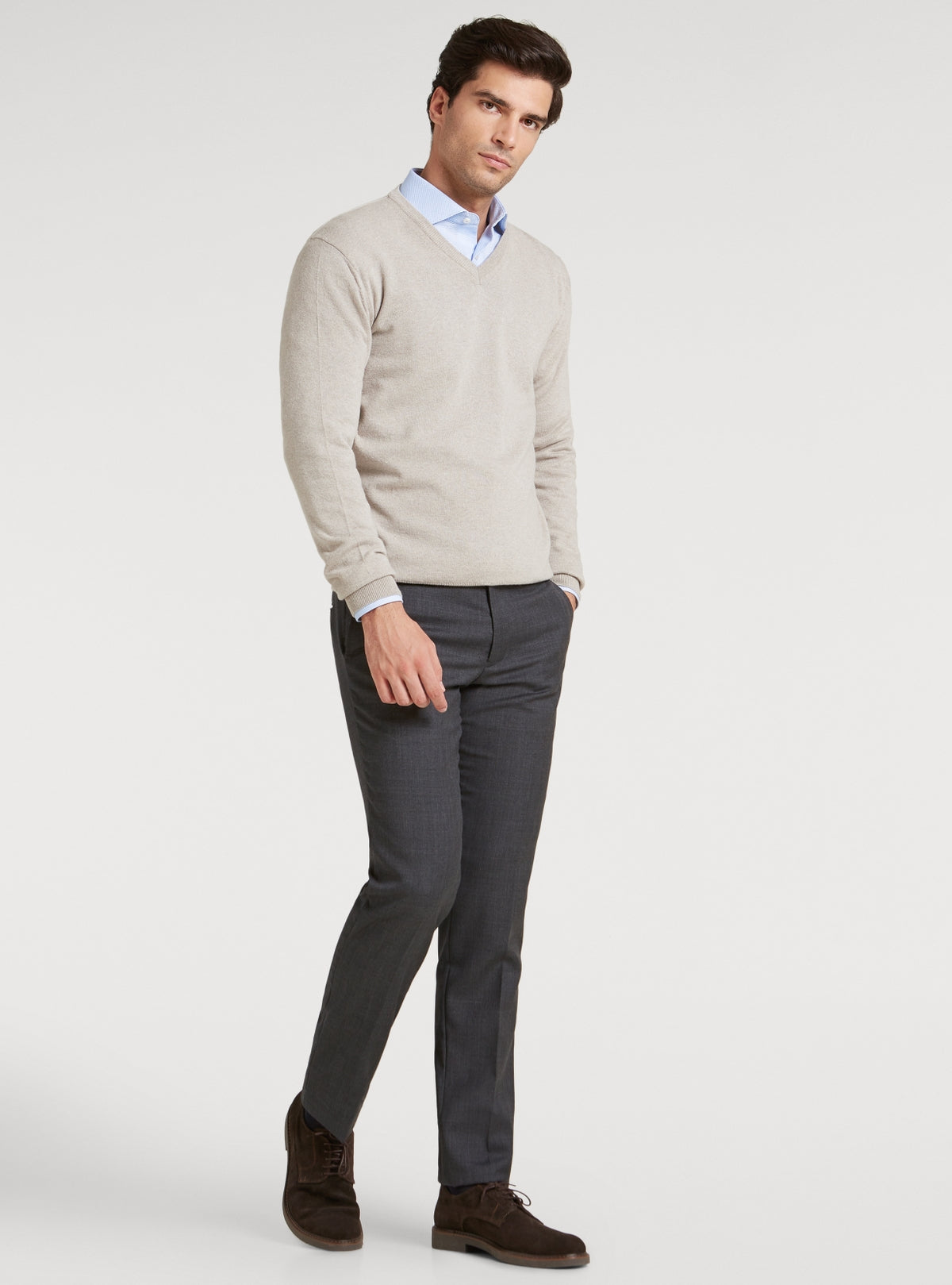Maglia scollo a V in lana e cashmere.-1