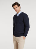 Maglia scollo a V in lana e cashmere.-0