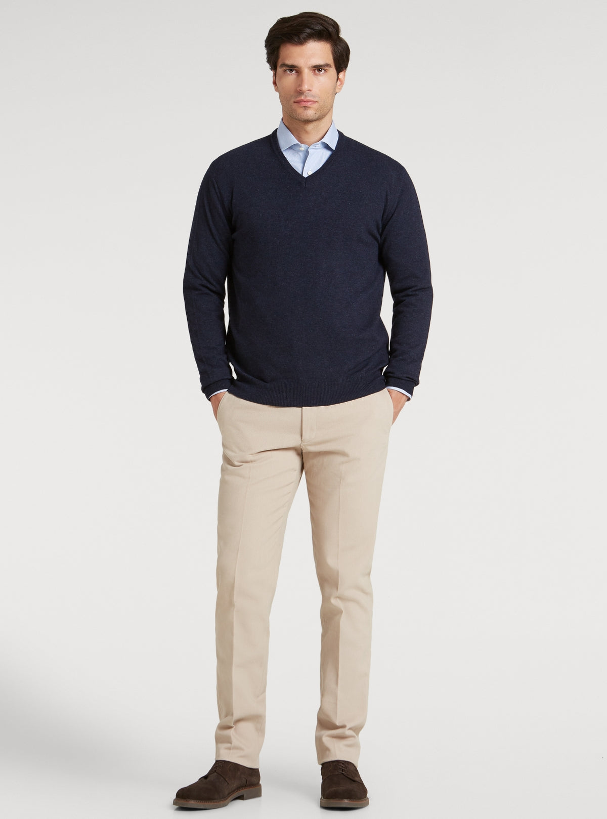 Maglia scollo a V in lana e cashmere.-1
