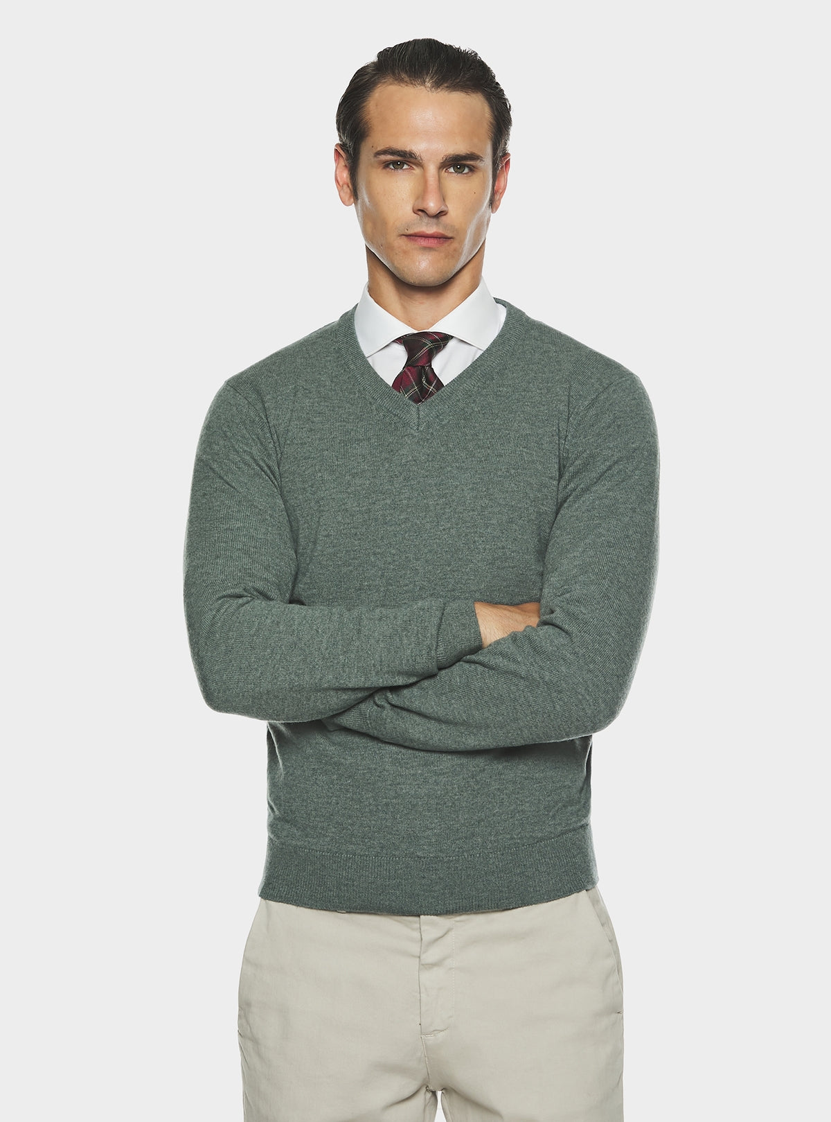 Maglia scollo a V in lana e cashmere.-0
