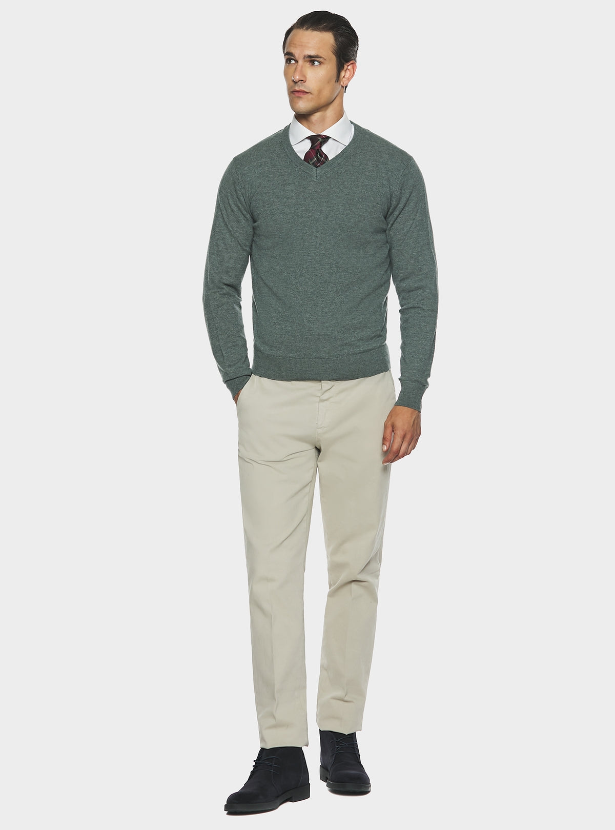 Maglia scollo a V in lana e cashmere.-2