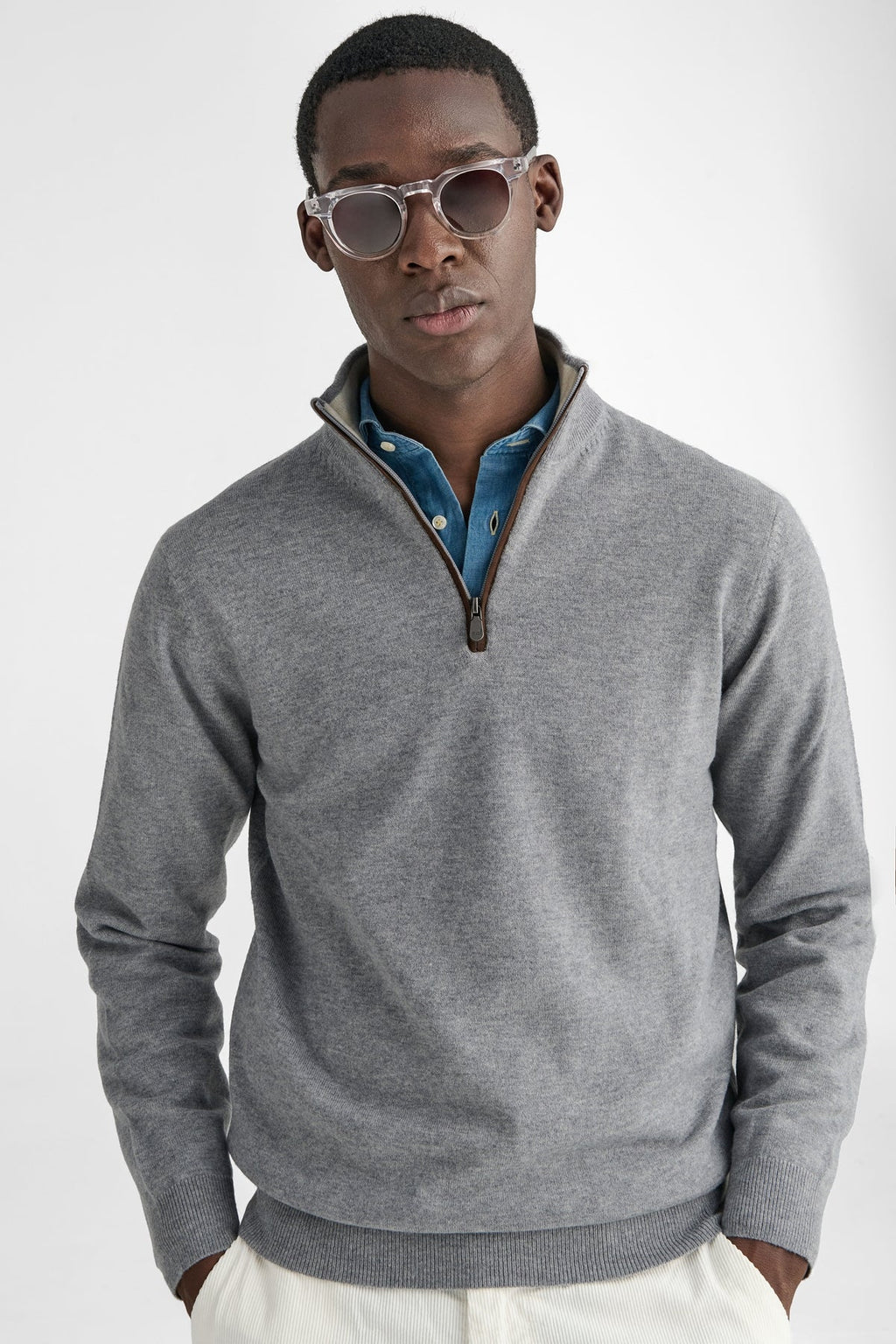 Maglia mezza zip in lana e cashmere-0