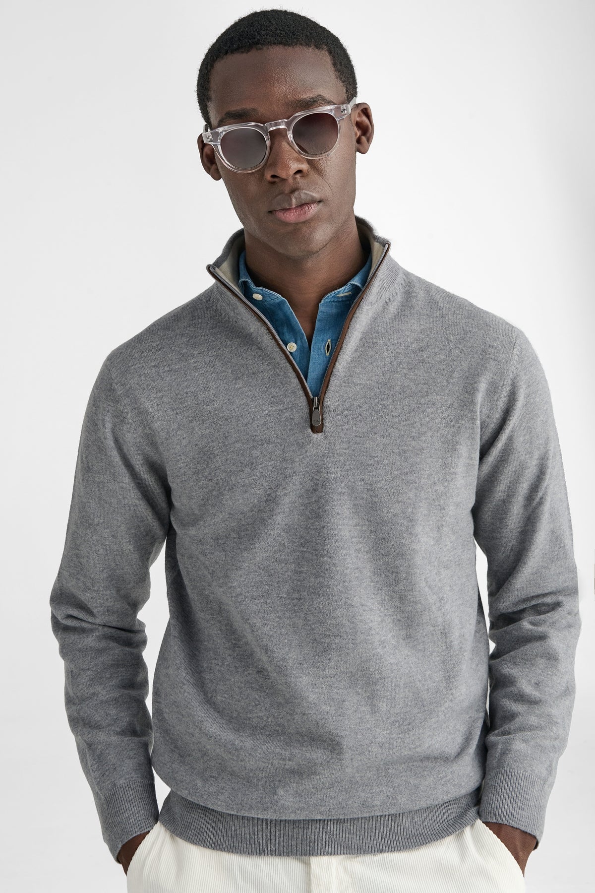 Maglia mezza zip in lana e cashmere-0