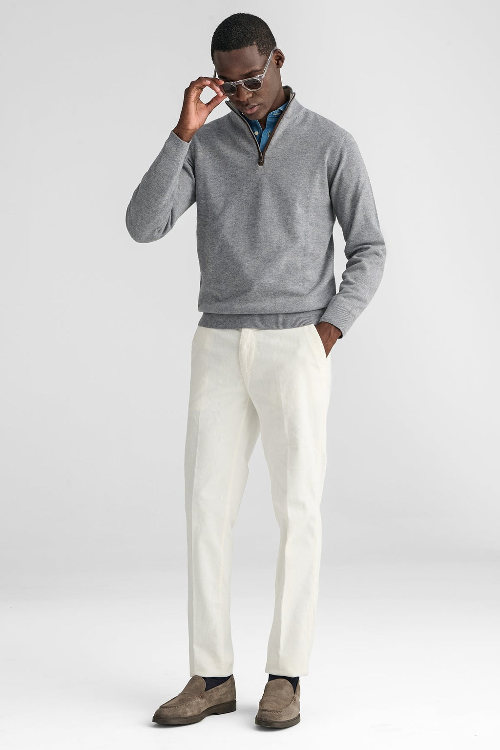 Maglia mezza zip in lana e cashmere-1