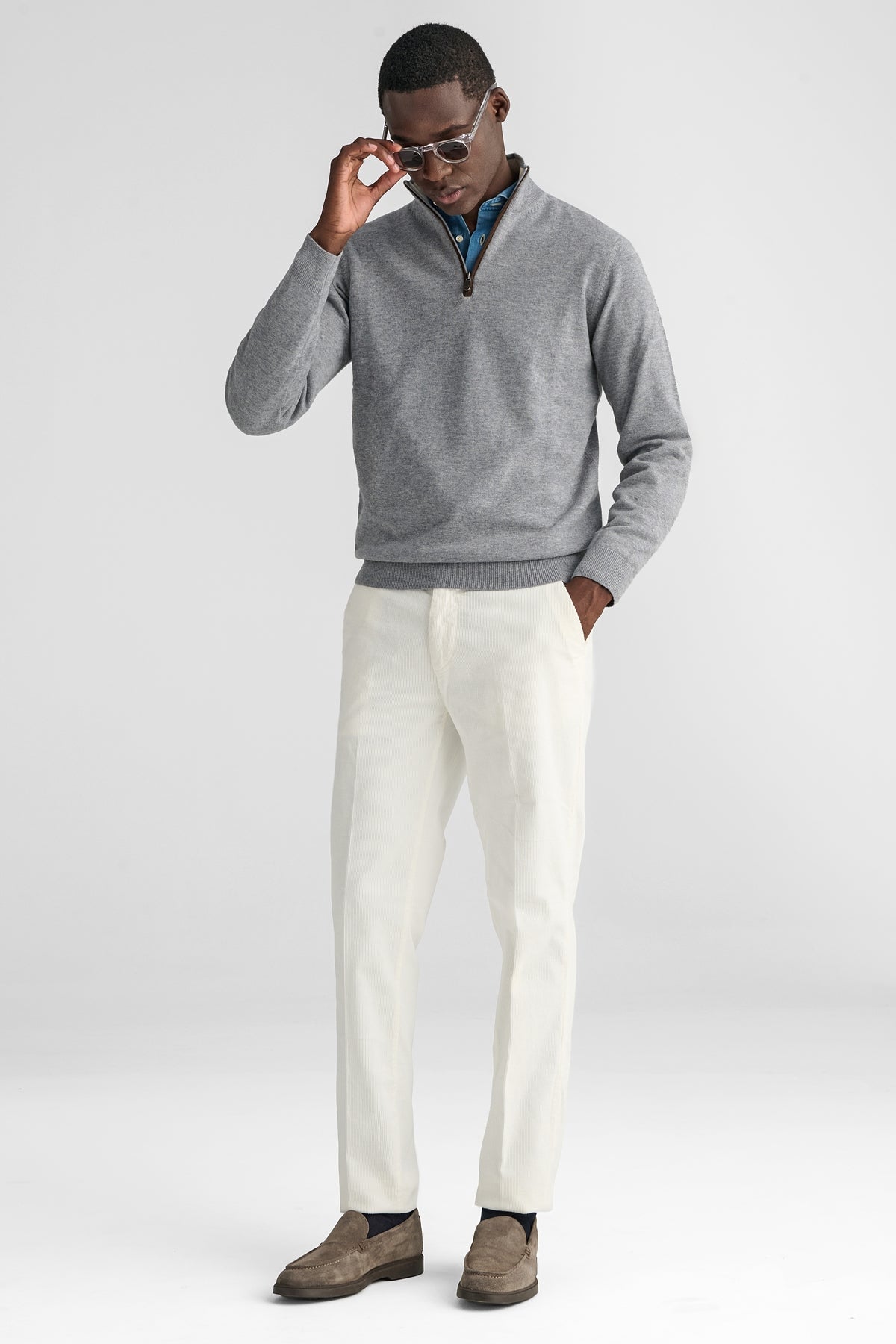 Maglia mezza zip in lana e cashmere-1