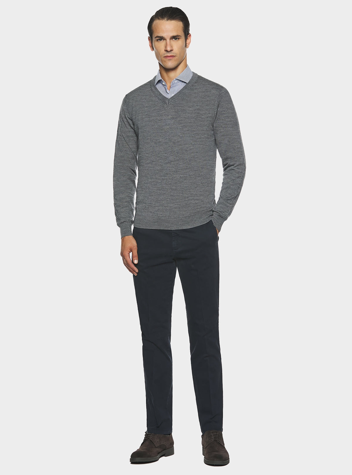 Maglia scollo a V in lana merino-2
