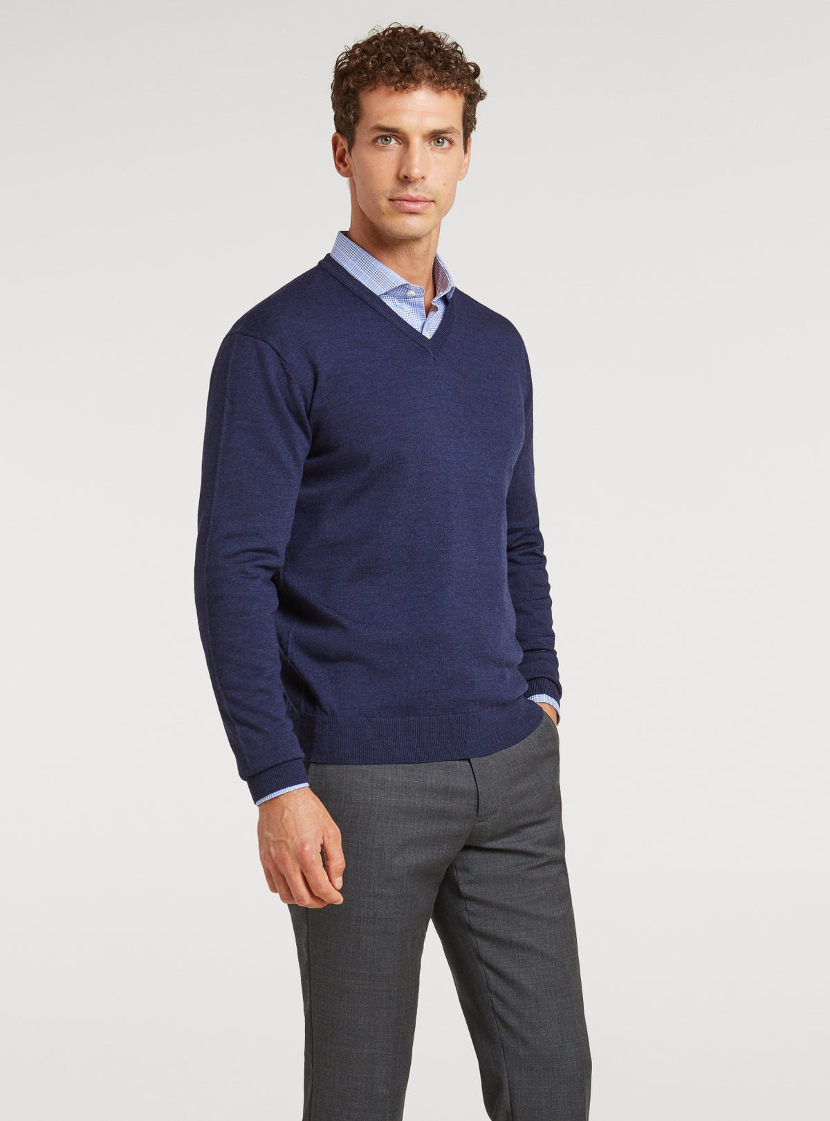 Maglia scollo a V in lana merino-0