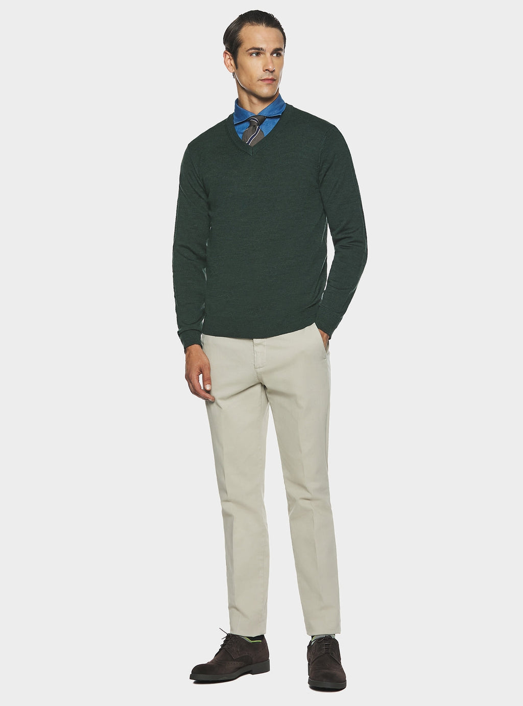 Maglia scollo a V in lana merino-2