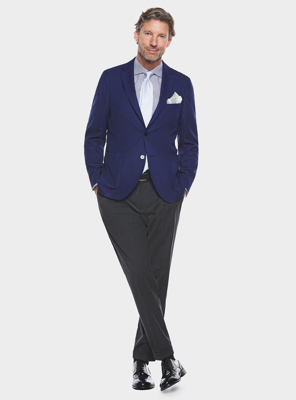Pantalone classico con pences in misto lana stretch-1