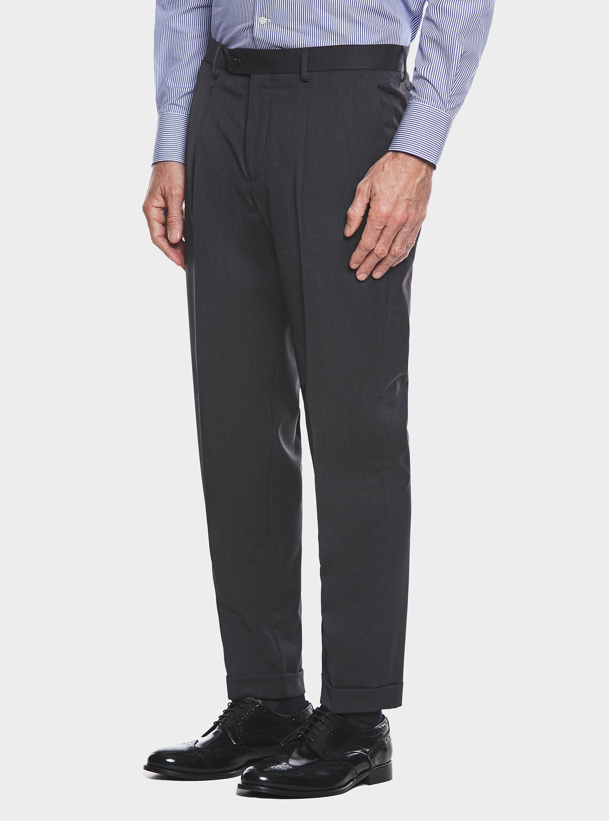 Pantalone classico con pences in misto lana stretch-0