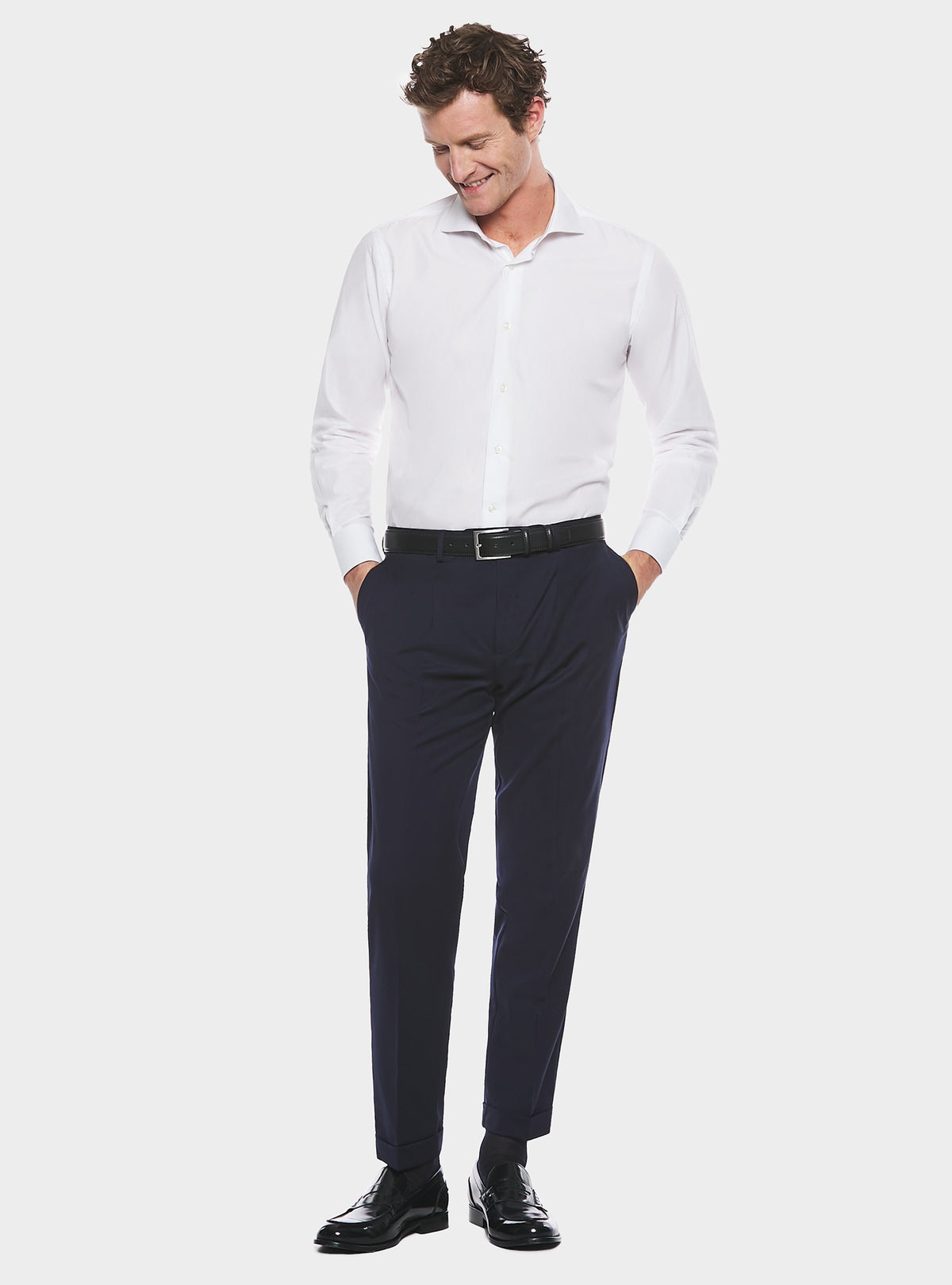 Pantalone classico con pences in misto lana stretch-1