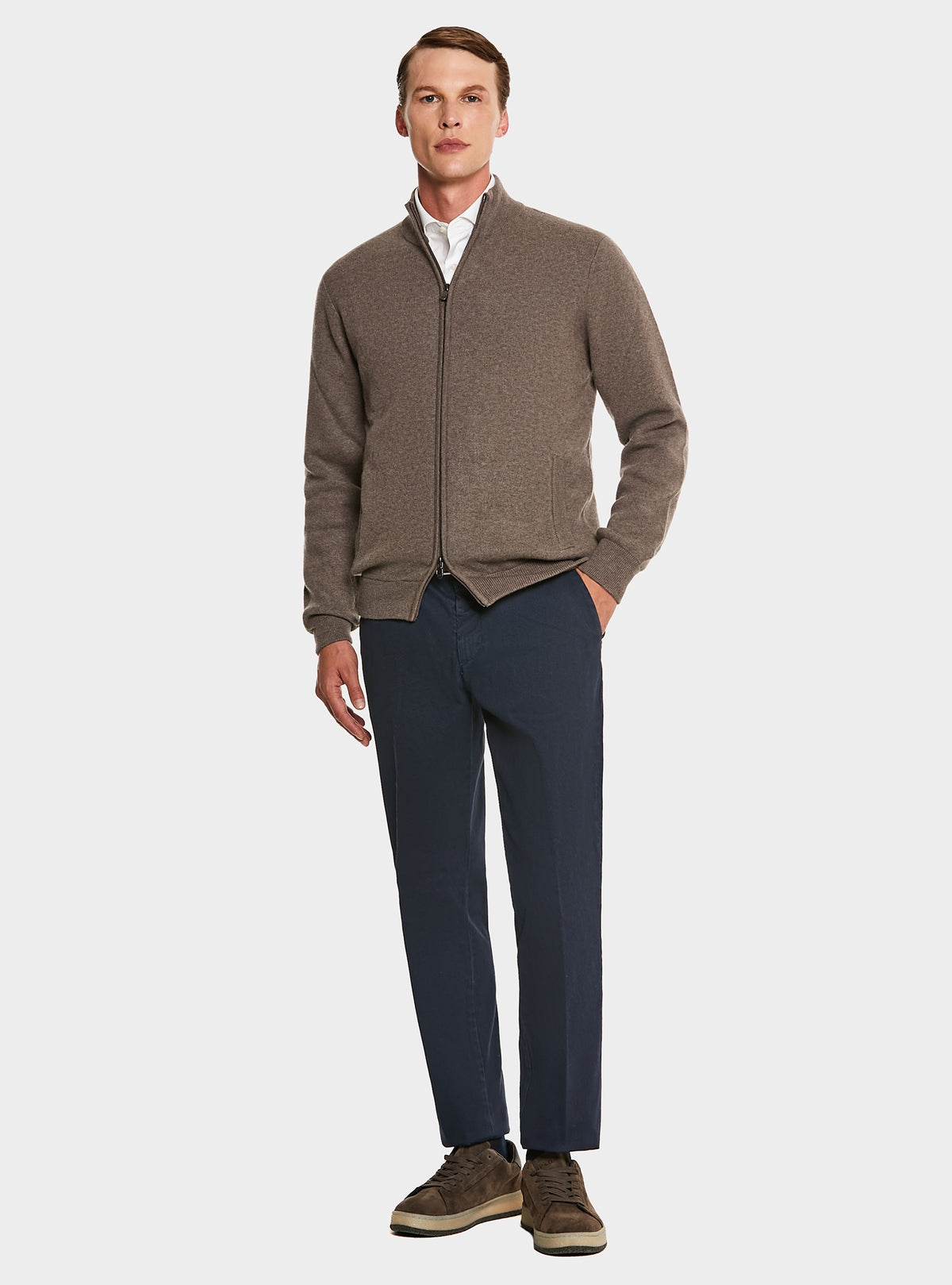 Maglia full zip in lana e cashmere-1