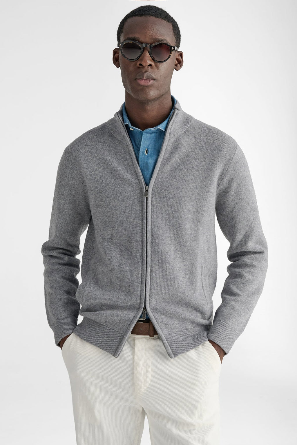 Maglia full zip in lana e cashmere-0