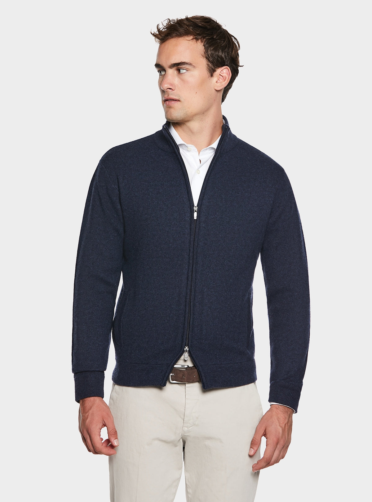 Maglia full zip in lana e cashmere-0