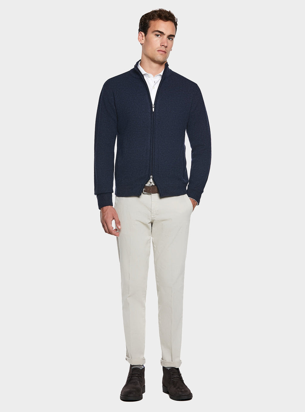 Maglia full zip in lana e cashmere-1