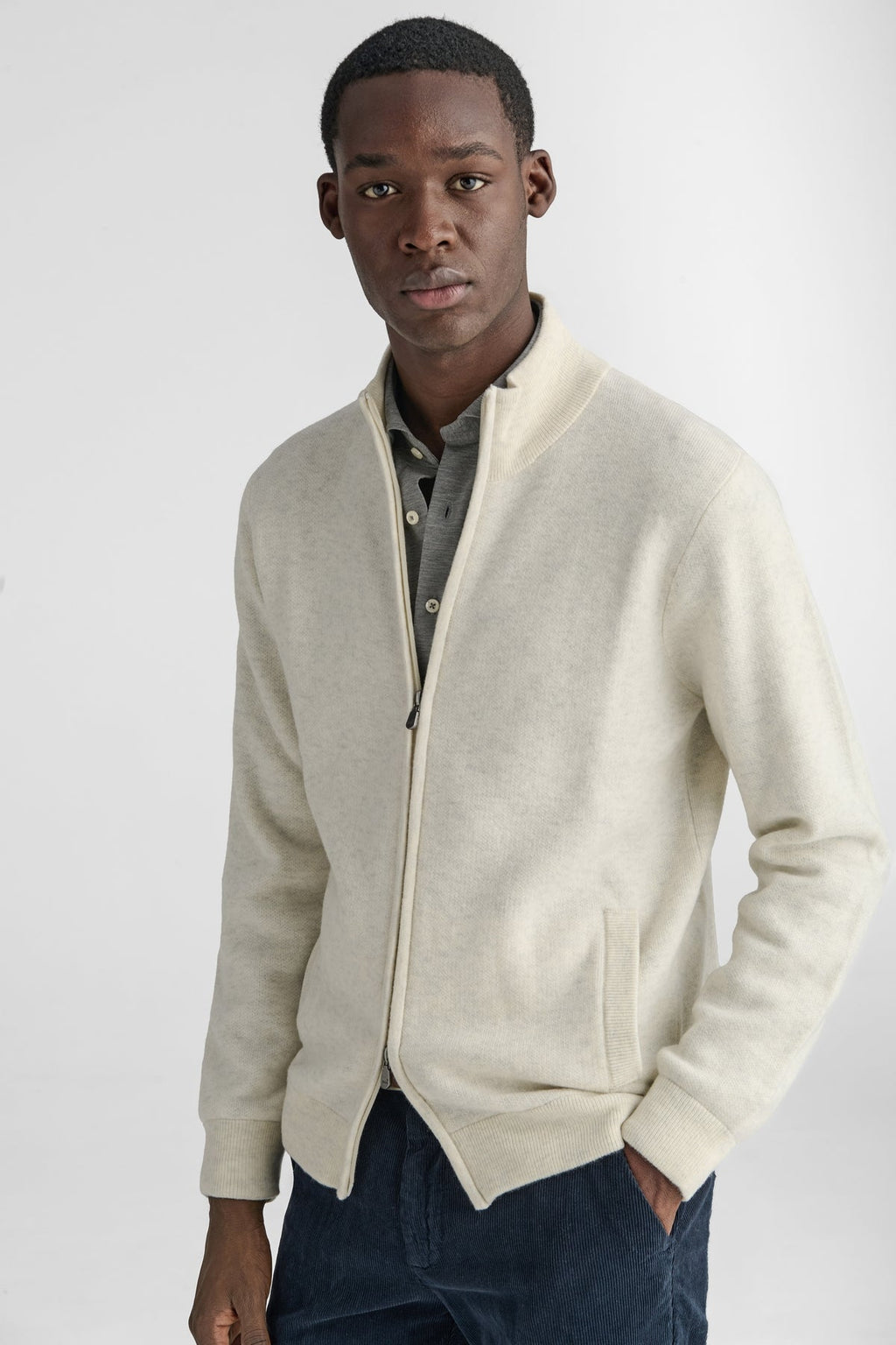 Maglia full zip in lana e cashmere-0