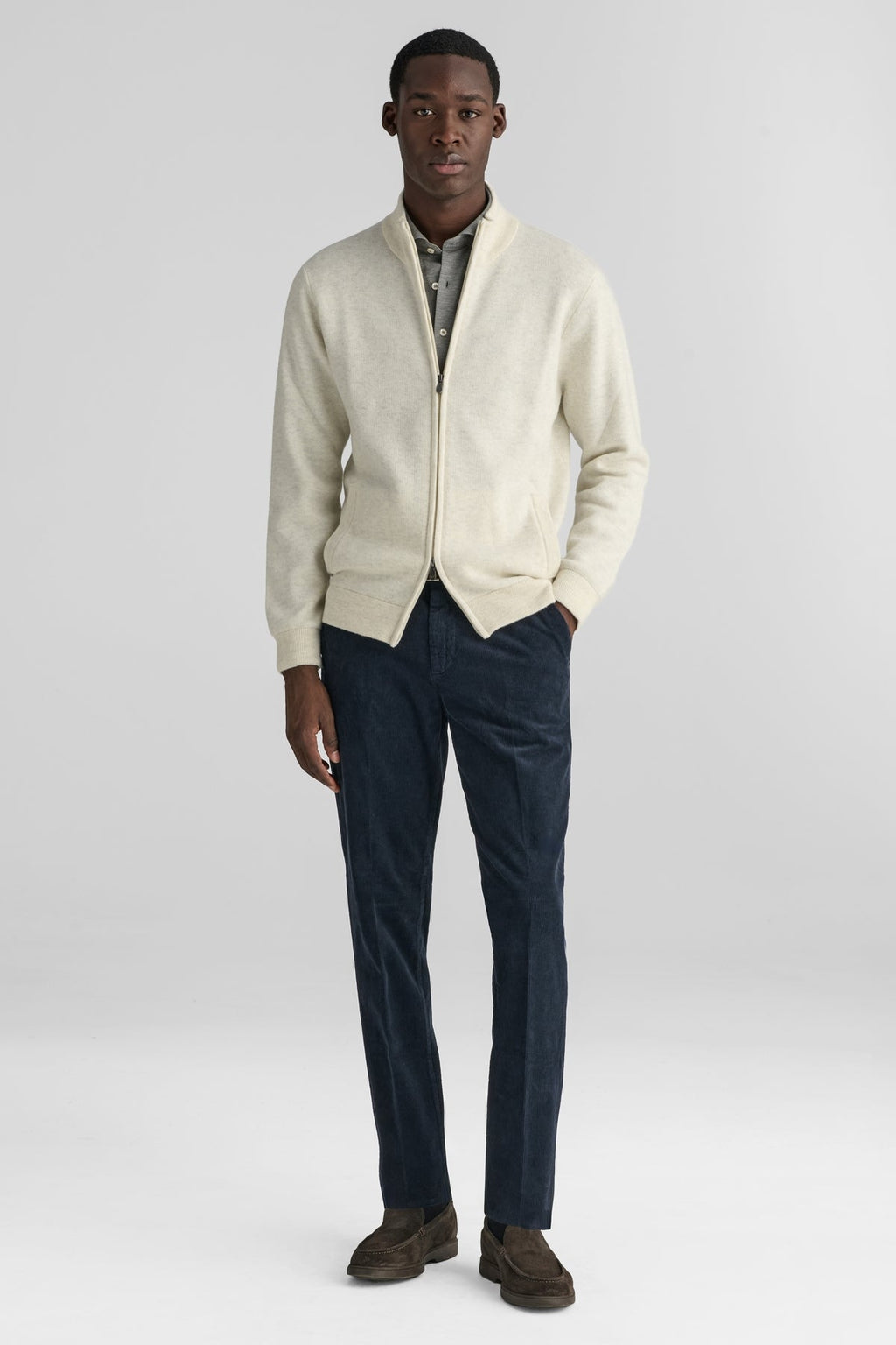 Maglia full zip in lana e cashmere-1