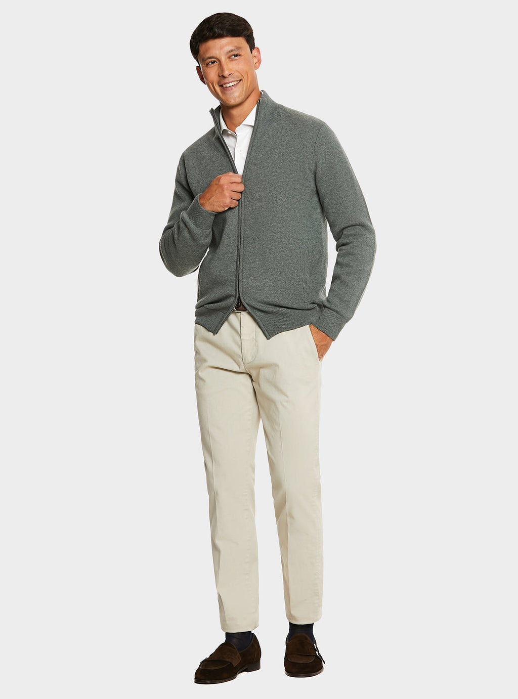 Maglia full zip in lana e cashmere-1