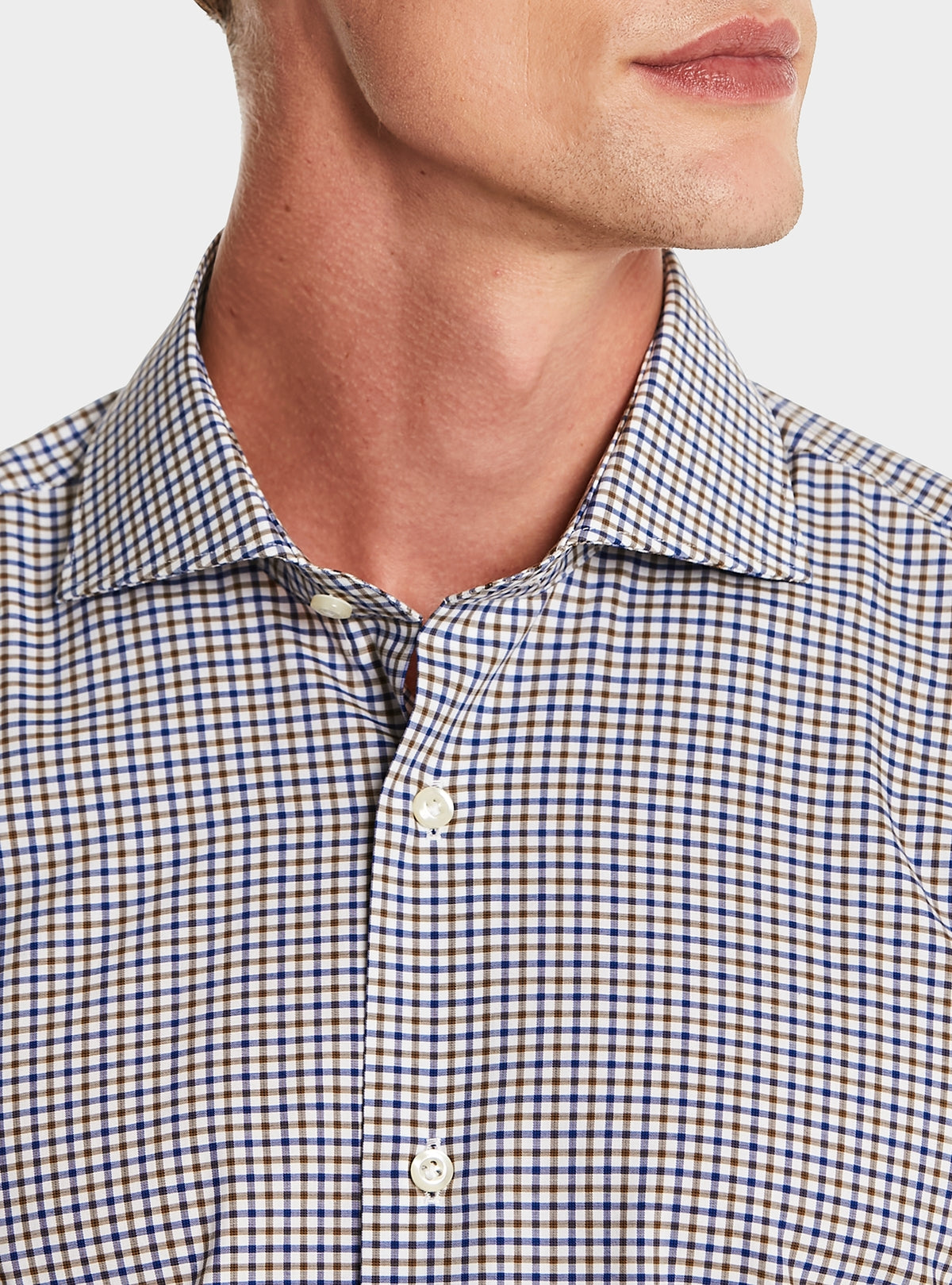 Camicia collo francese in puro cotone a quadretti-2
