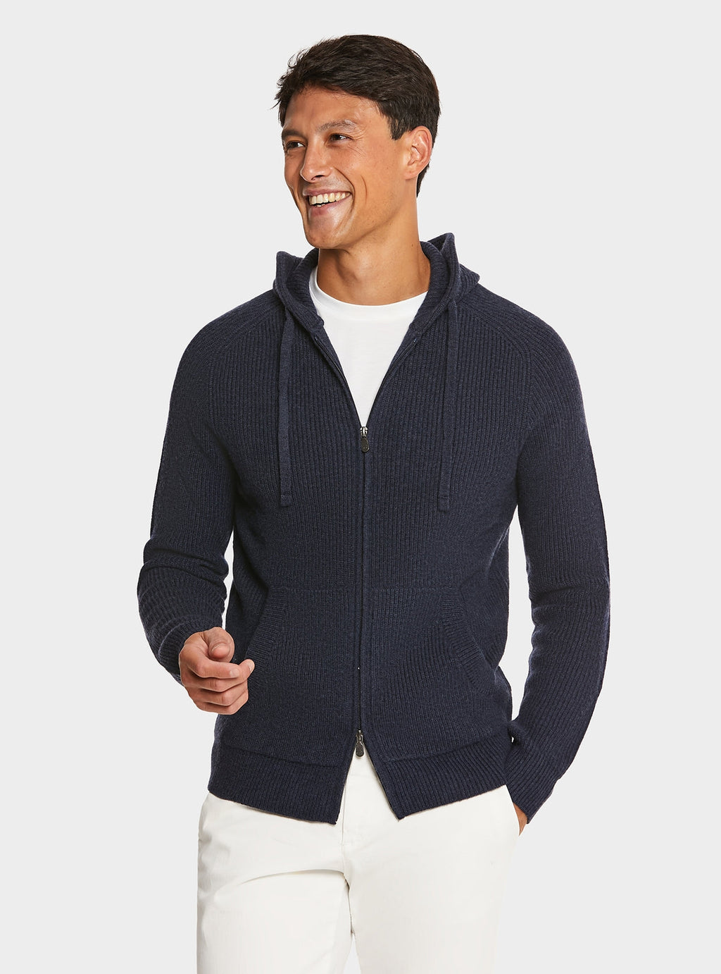 Cardigan full zip a coste in lana e cashmere-0