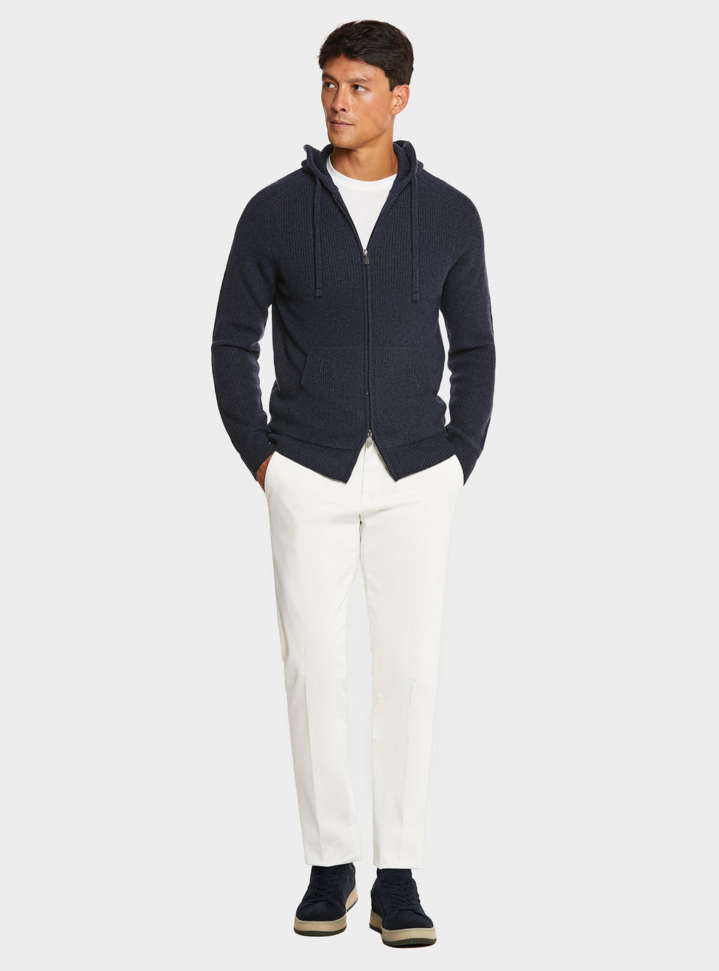 Cardigan full zip a coste in lana e cashmere-1