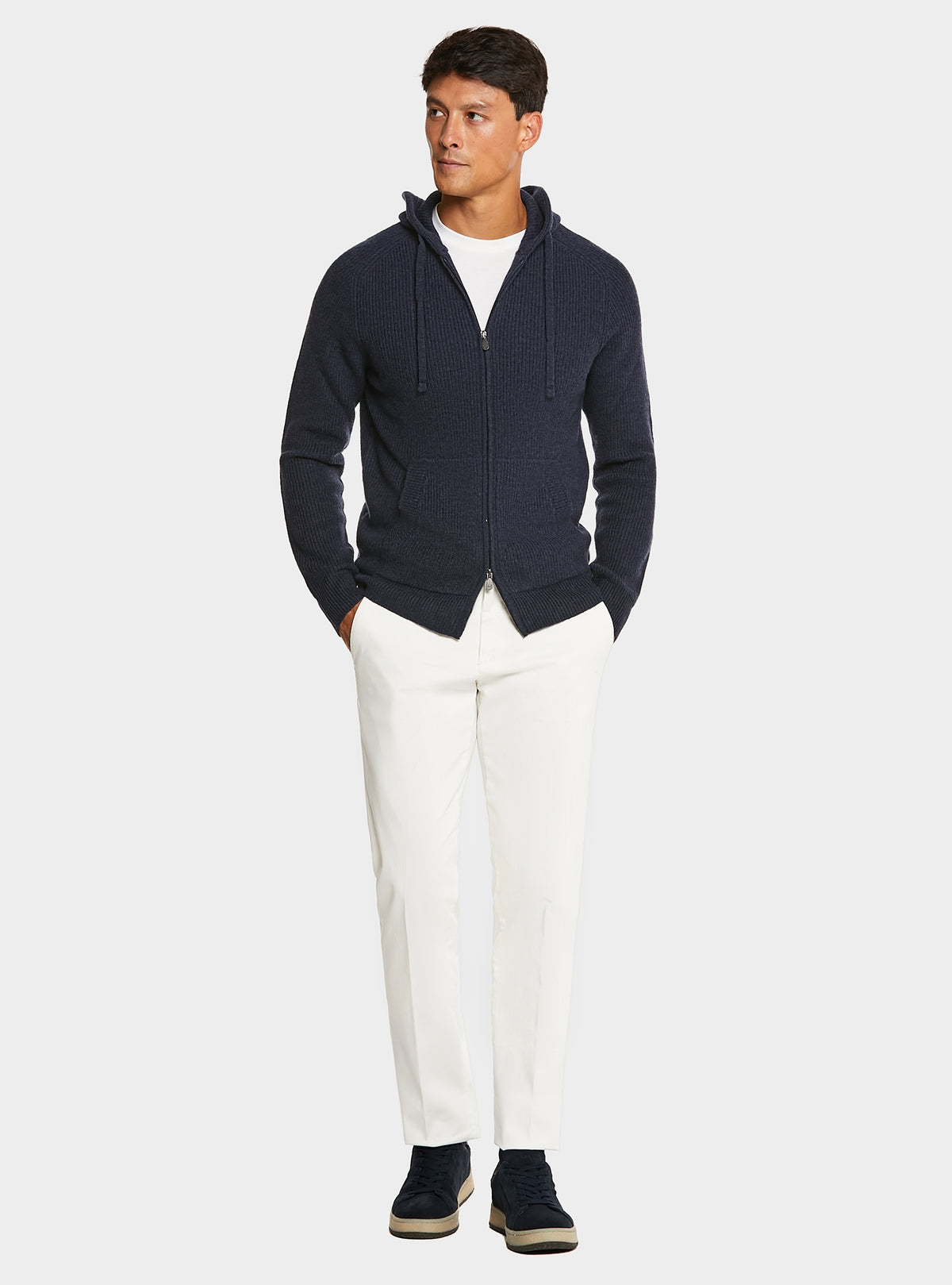 Cardigan full zip a coste in lana e cashmere-1