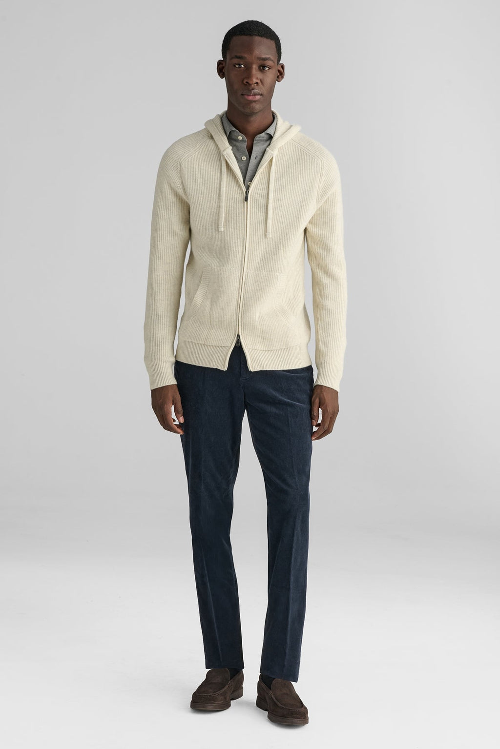 Cardigan full zip a coste in lana e cashmere-1