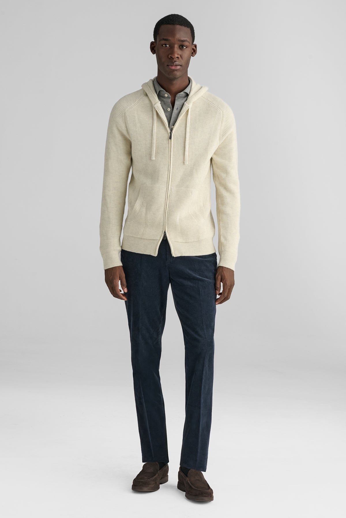 Cardigan full zip a coste in lana e cashmere-1