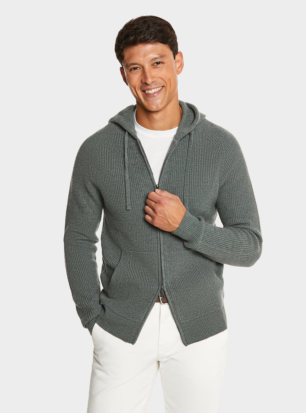 Cardigan full zip a coste in lana e cashmere-0